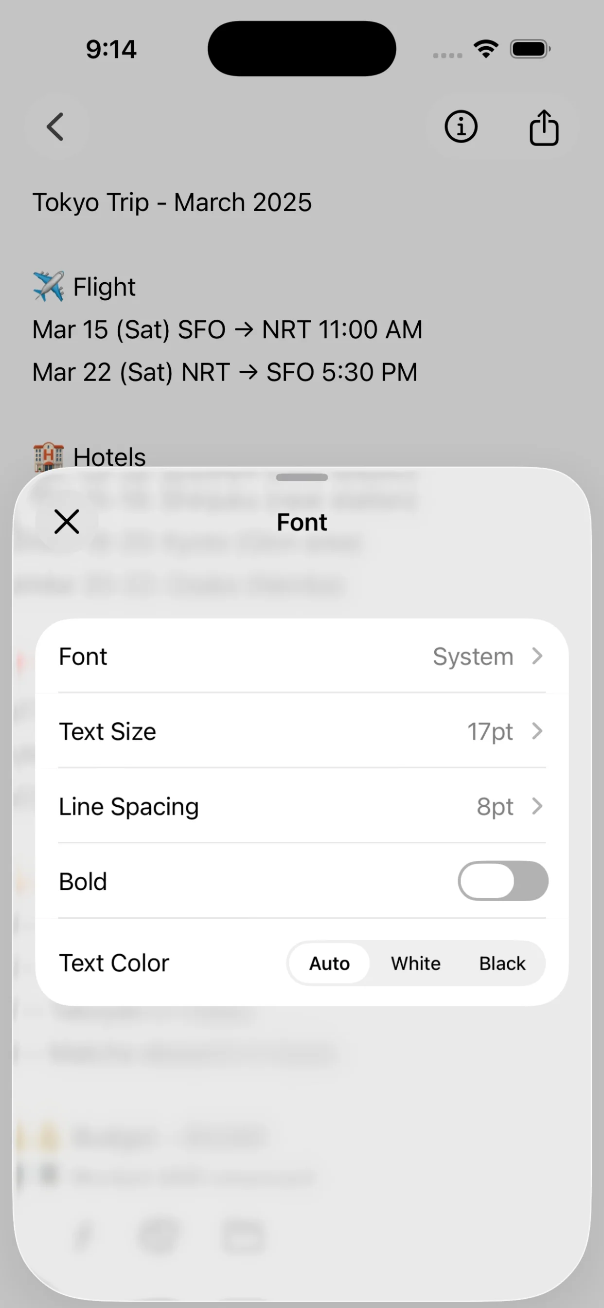 Font settings